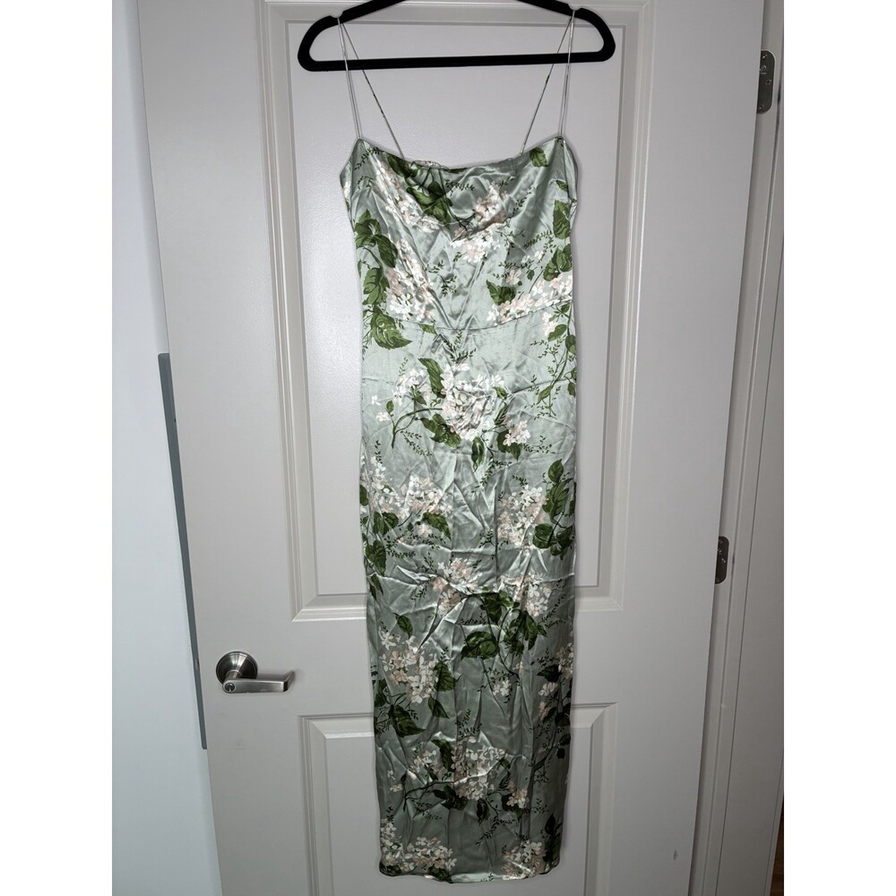 Reformation Frankie 100% Silk Midi Dress in Tea Part Green Size 6 Petite - Picture 3 of 7
